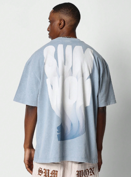 SUMWON Regular Fit Washed Tee With Front & Back Graphic Print College Ready