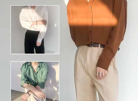 Classic Korean Men's Plain Casual Fashion Long Sleeve Polo Shirts for Men