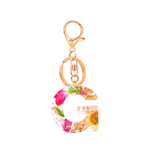 A-Z 26 Letter Pendant Keychains Resin Dried Flower Alphabet Keyring Charm Women Cute Bag Ornamant Accessories Gifts G