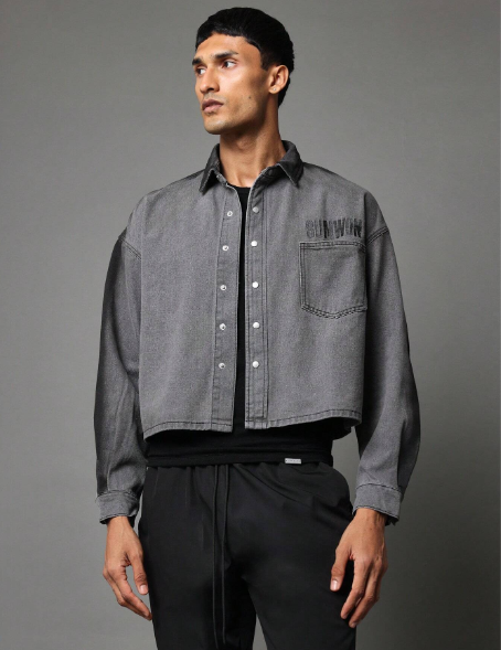 SUMWON Crop Fit Denim Shirt With Pocket