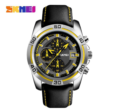 Skmei 9156 Watch for Men Fashion Sports Quartz Clock Soft Real Leather Chronograph Waterproof Wristwatches M1