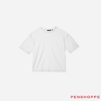 Penshoppe Loose Fit Top With Contrast Stitch Detail For Women Off White