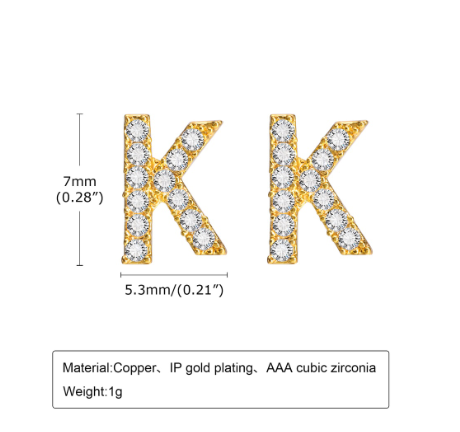 Vnox Gold Zircon Cubic Letter Stud Earrings,Initial Alphabet Small Hypoallergenic Earring One Pair K