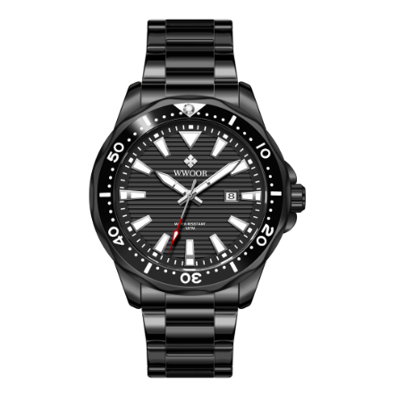 Wwoor Watch For Men Original Quartz Wristwatch Luxury Waterproof Stainless Steel Watch ALL BLACK