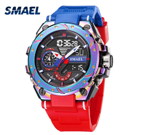 Original Luxury Fashion Watch Luxury Waterproof Luminous Digital Sports Leisure Men's Silicone Watch RED BLUE