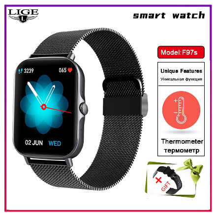 LIGE Men Smart Watch 1.69 Color Screen Full Touch Sport Fitness Tracker Bluetooth Call Smart Wrist Ladies Smartwatch MESH BLACK