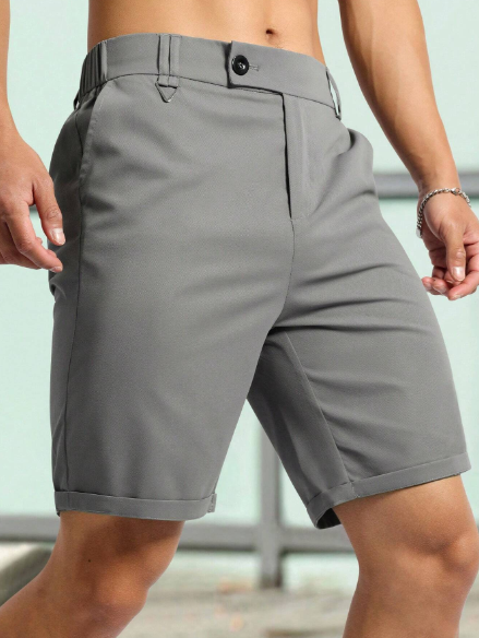 Manfinity Homme Men Solid Color Casual Everyday Wear Spring And Summer Shorts Dress Plain Light Grey Formal