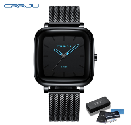 CRRJU Men's Watch Top Brand Square Dial Casual Business Analog Quartz Stainless Steel Waterproof 2199 BLUE