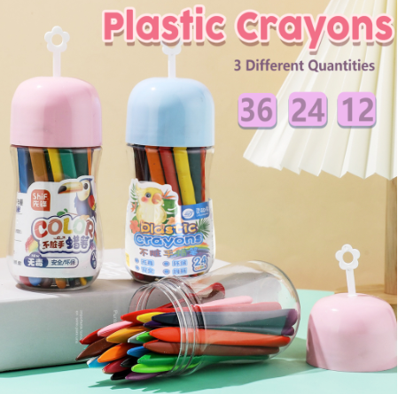 12/24/36 Colors Plastic Crayons Painting No Dirty Hand Safe Non-Toxic Washable Toddler Crayons Kids