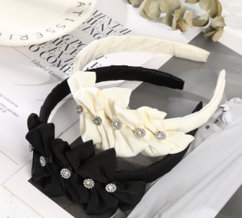 Korean Sweet Crystal Bow Headband Girls Rhinestone Diamond Pleated Hair Band Hair Accessories