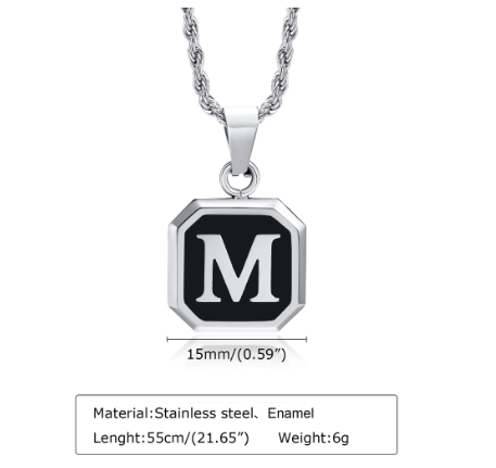 Meaeguet A-Z Letter Necklace for Men,Stainless Steel Square Letter Pendant Chain Necklace Jewelry Gifts M