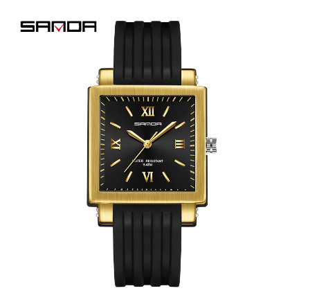 Sanda Business Simple Square Watch Fashion Luxury Casual Waterproof Watch GOLD BLACK