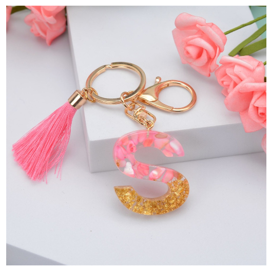 Pink Tassel Gold Foil 26 Letter Pendent Keychain for Women Resin Keyrings Girls Bag Ornamant Accessories Gifts S