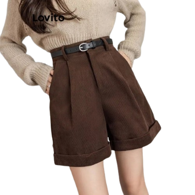 Lovito Women Casual Plain Zipper Shorts LNE27249 (Coffee)