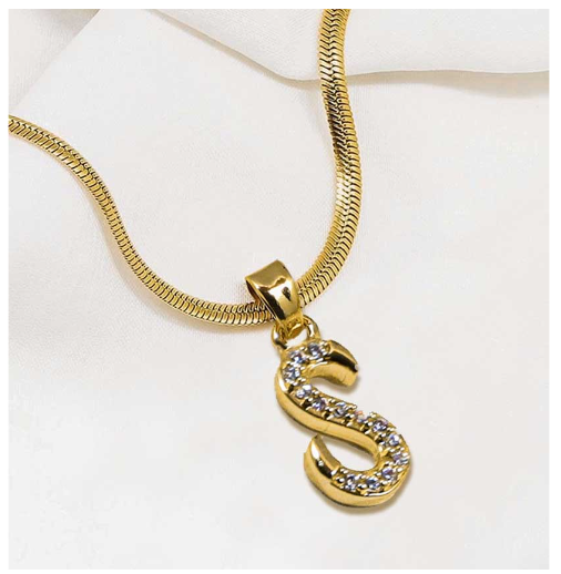 LAJ 18k Gold Stainless Steel Initial A-Z Necklace SLP116 LETTER with LX873D FREEBOX S