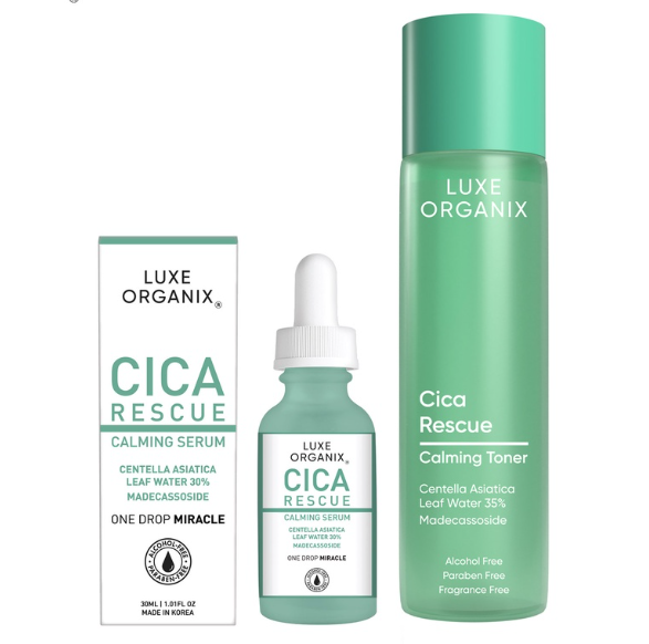 Luxe Organix Cica Rescue Calming Serum 30ml and Luxe Organix Cica Rescue Calming Toner 150ml Bundle