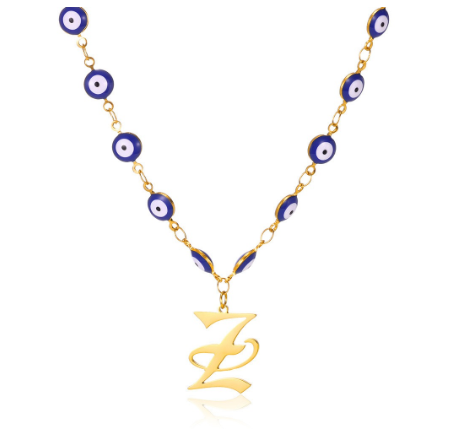 New Personalized Creativity Fashion Hip Hop Trend Plating 18k Gold Stainless Steel Devil's Eye Letter Necklace Initial Pendant