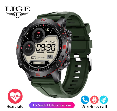 LIGE 1.52 inch Outdoor GPS Multifunction Smart Watch Motion Tracking SILICONE GREEN