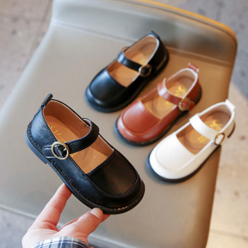 Korean Flat Shoes for Kids Girl Rubber Velcro Black Shoes for Kids