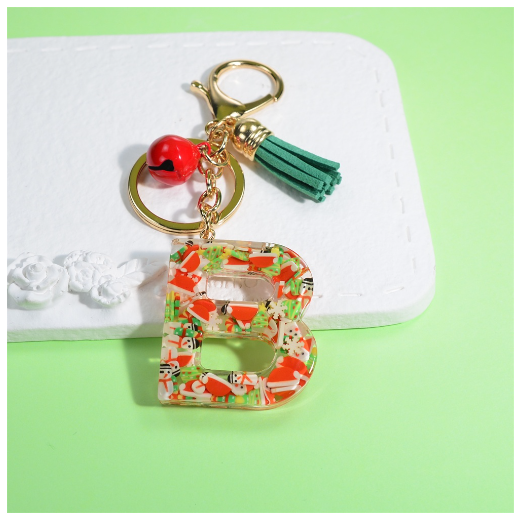 Fashion A-Z 26 Letters Keychains Christmas Tree Snowman Sequins Filling Resin Key Rings Women Bag Charms B