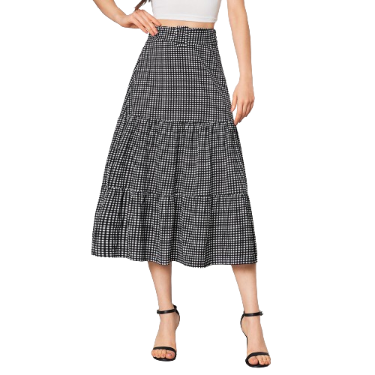Lovito Women Casual Gingham Belted Tiered Layer Skirt LBL08077(Multi-color)