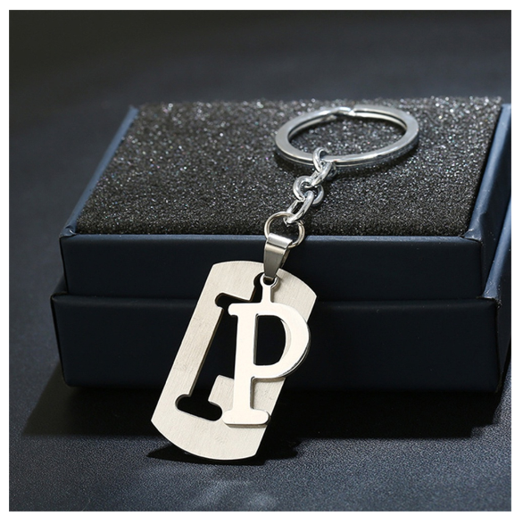 Stainless Steel 26 Letters Keychain Women Men Backpack Purse Charms Metal A To Z Alphabet Pendant With Key Holder For Couple P