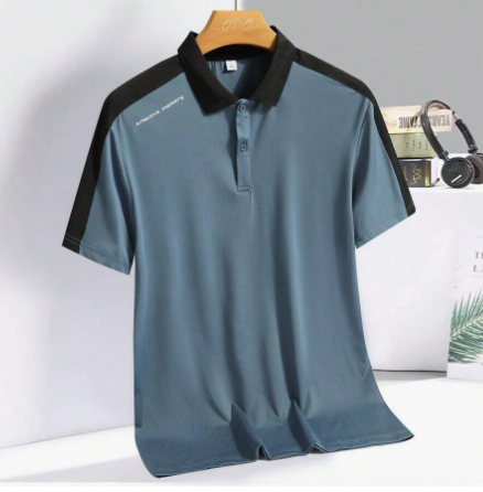 Summer Color Blocking Collared Short Sleeve Polo T-Shirt, Quick-Dry Outdoor Casual Sports Top For Men, New Arrival