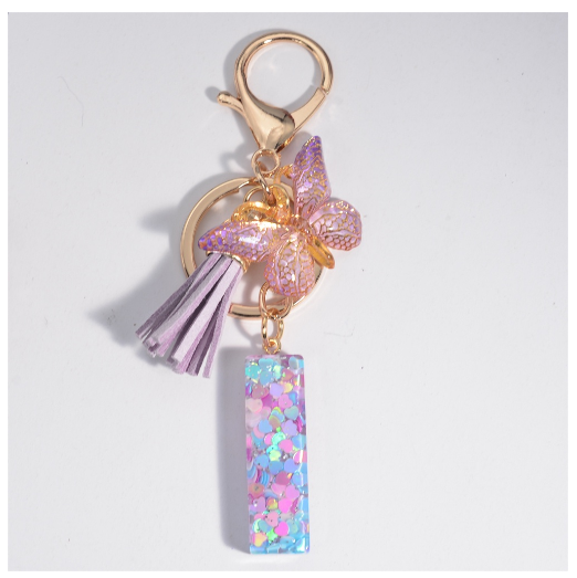Sweet Heart Sequin Filled A-Z Letter Keychains With Tassel Fashion Butterfly 26 Alphabet Keyring Car Keyholder Birthday Gifts L