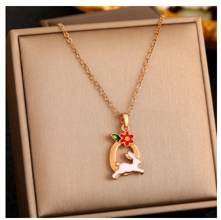 26 Letter Gold Pendant Necklace Dropped Oil Flower Animal Letter Necklace Fashion Men's and Women's Gift Wholesale O