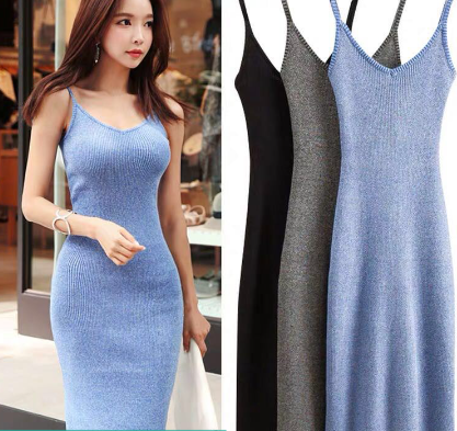 Bodycon Maxi Dress Spaghetti Strap with Side Slit