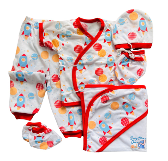 8Pcs Newborn Set Blanket Mittens Booties Bonnet Shortsleeve Pajama Essential Printed Cotton S9