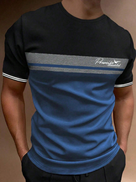 SHEIN Manfinity Homme Men'S Plus Size Round Neck Letter Printed Short Sleeve T-Shirt