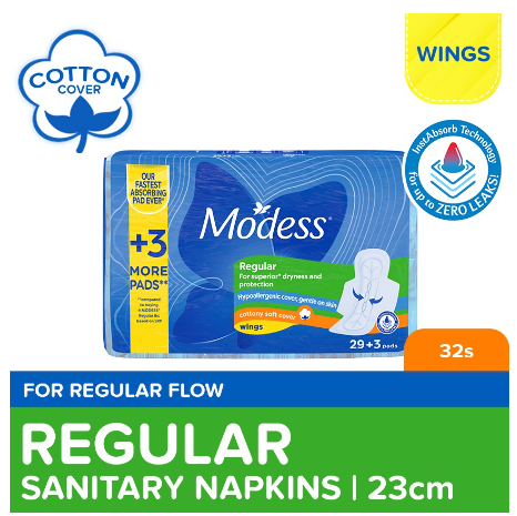 Modess Regular Cottony Soft with Wings Sanitary Napkins 32s - Regular Flow, Fast Absorbing vs Leaks