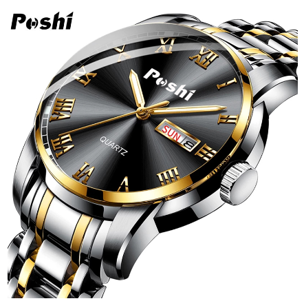 POSHI Top Brand Men's Watches Luxury Full Steel Business Quartz Watch Men Original Waterproof Sport Date Clock 06