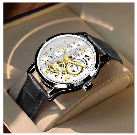 Original Luxury Hollow Stainless Steel Gold Fashion Business All-Match Luminous Waterproof Calendar Quartz Korean automatic analog Watch M12
