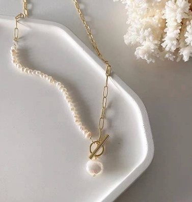 Pearl Necklace Geometric Neck Chain Metal Choker