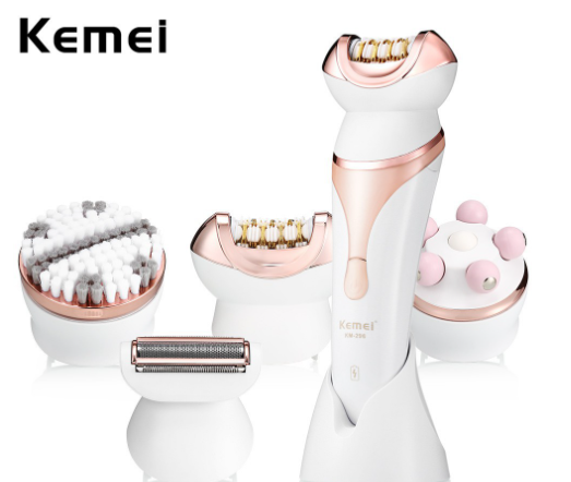 Kemei Multifunctional Beauty Kit Facial Hair Removal Massage Lady Shaver Face Cleaning Brush KM-296
