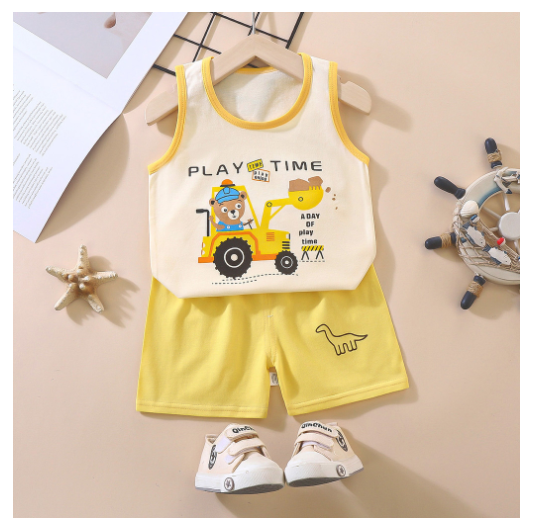 For Baby Boys & Kids Sleeveless Shorts Set Pure Cotton Summer Outfits For Boy S16