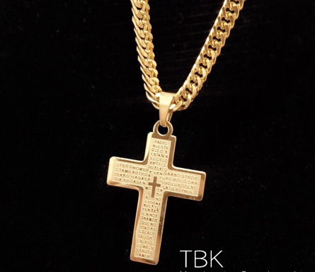 TBK 18K Japan Cuban Stainless Cross Mama Mary St. Benedict Necklace For Men Hypoallergenic