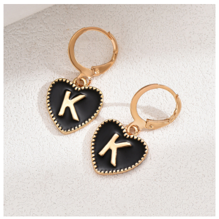 1 Pair Letter Heart Earring Gold Color Hoop Earrings For Women Fashion Alphabet Dangler Initials Ear Accessories Jewelry Gifts K