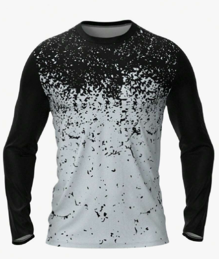 Men Breathable Quick-Dry Moisture-Wicking Fitness Gym Running Training Base-Layer Printed Round-Neck Long-Sleeved Sports T-Shirt Compression Shirt