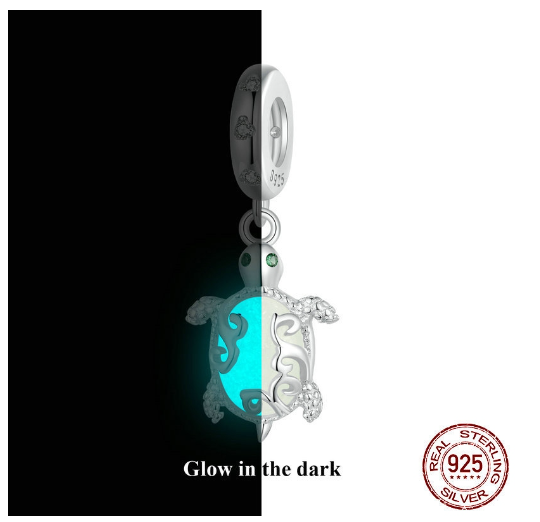 Glowing Turtle Nighttime Owl 925 Silver Dangle Charms Heart Balloon Bracelet Pendant 002