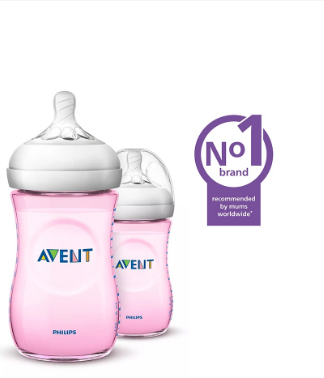 Philips AVENT 9oz Natural Baby Bottle Pink, 2-pack