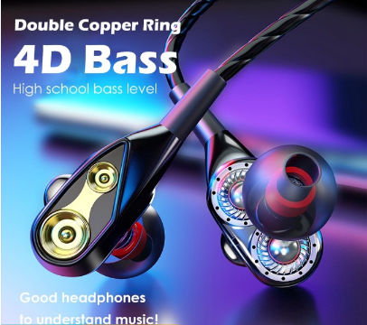 Wired Earphone 3.5mm 4d Bass High Filament Dual Est Reo High Fidelity With Microphone