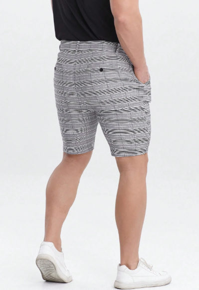Mens Checked Dress Shorts Slim Fit Stretch Chinos Plaid Shorts For Men