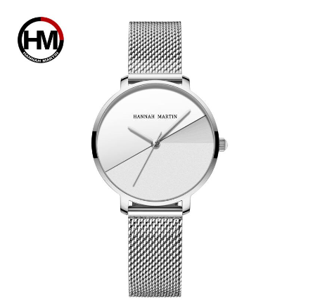 Hannah Martin Fashion Quartz Wrist Watches For Women Gold Luxury Women Watches Waterproof Ladies Watch Stainless Steel Watch SILVER