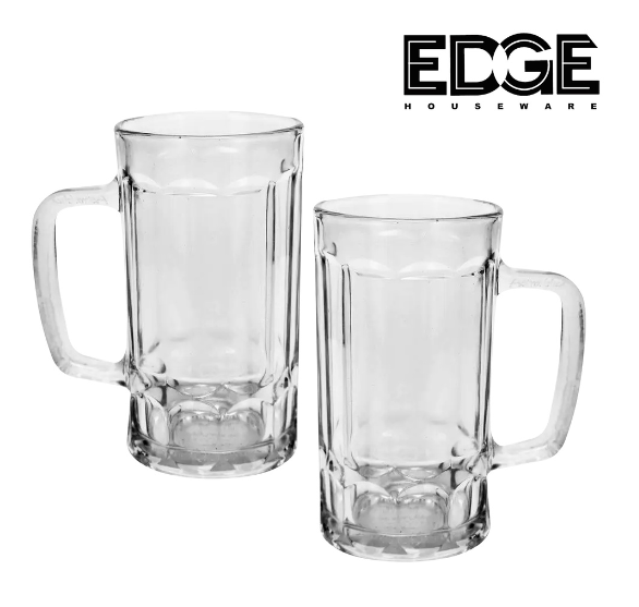 Edge Glass Beer Mugs with Handle Set of 2 Heavy Base Glassware Beverage Drinking Cups