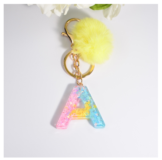 Fashion A-Z 26 Letters Iridescent Keychains Star Sequins Filling Resin Keyrings Women Bag Ornaments Exquisite Key Holder Charms A
