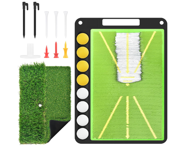 BROTOU Golf Training Mat for Swing Detection, Premium Dual-Turf Golf Hitting Mat, Path Feedback Golf Practice Mat, Golf Impact Mat with Ball Tray for Indoor/Outdoor, Golf Training Aid Equipment