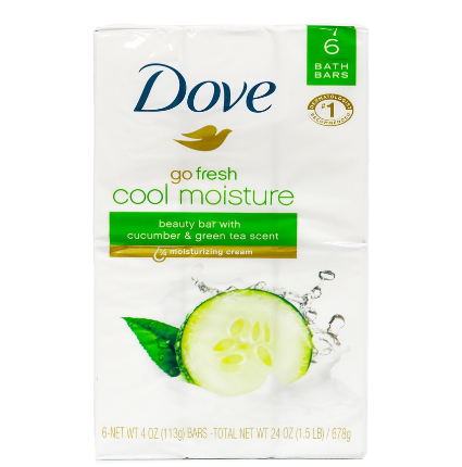 Dove Go Fresh Cool Moisture Cucumber and Green Tea Scent Beauty Bar 6pcs